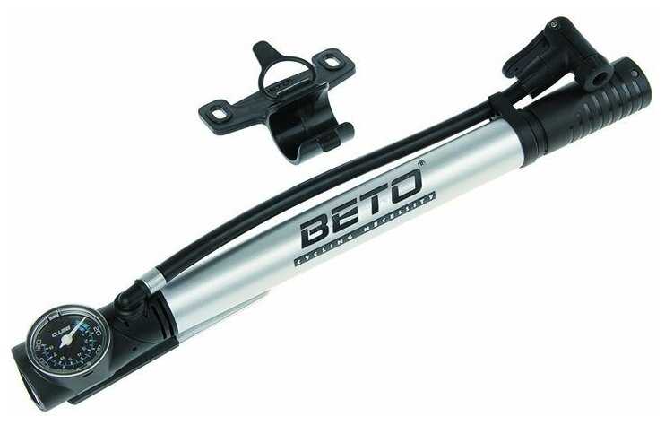 Насос 5-470235 алюминиевый шланг+ножной упор, с манометром универсальный головка Т-ручка серебристый BETO