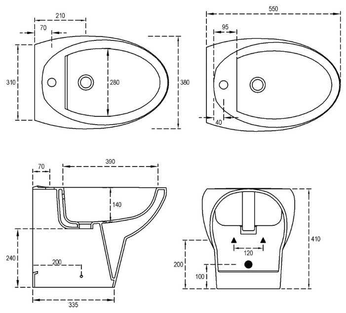 Биде напольное HIDRA Tao TA14 с горизонтальным выпуском фотография 1