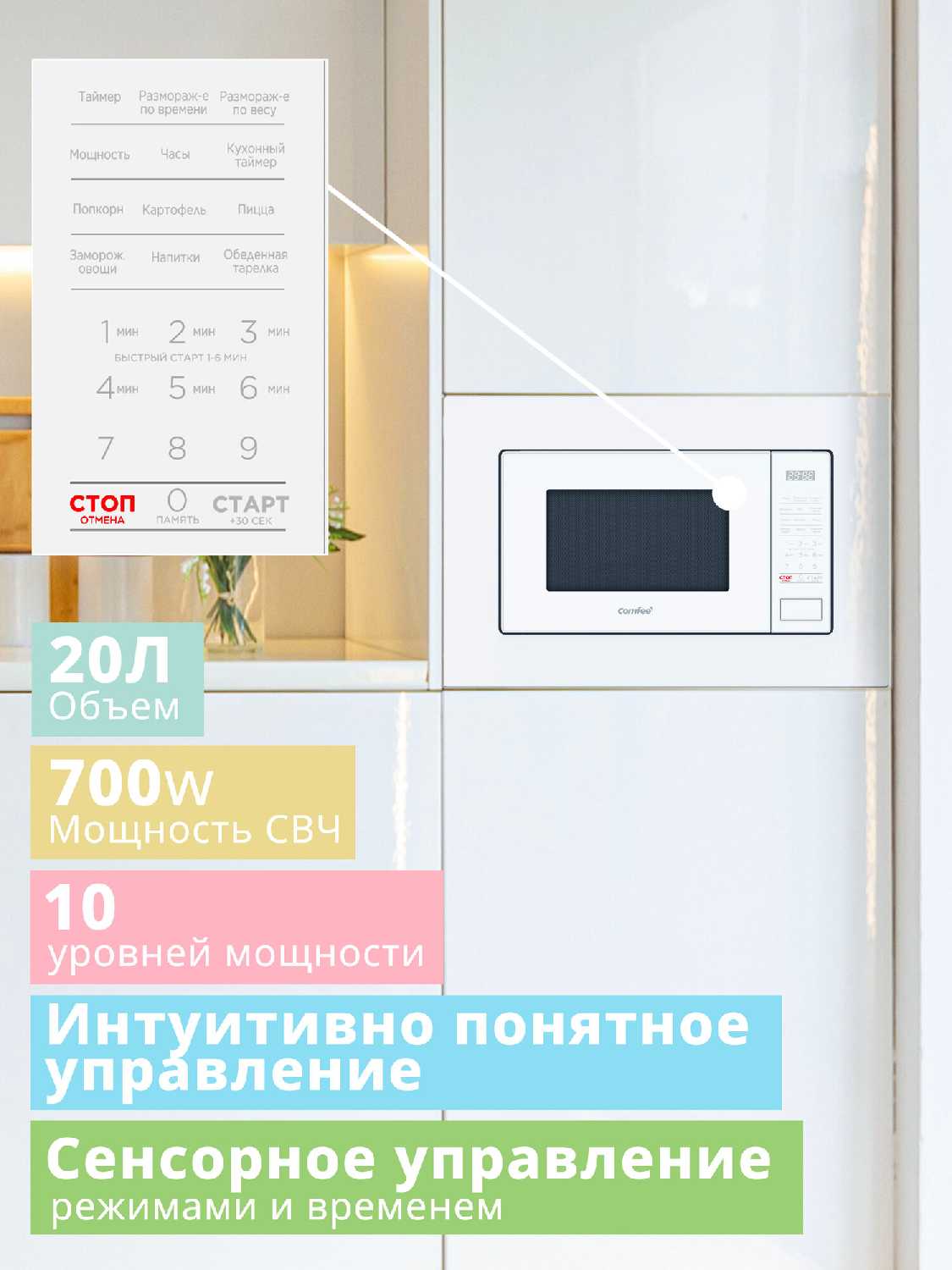 Встраиваемая микроволновая печь Comfee CBM2010W фотография 1