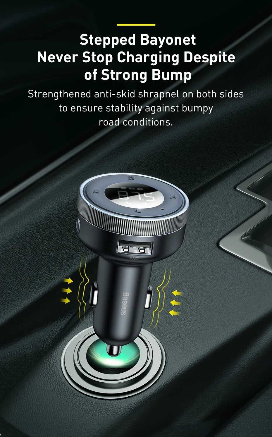 FM-трансмиттер Baseus FM-трансмиттер с поддержкой Bluetooth 5,0 и 2 USB-портами (Black Low Noise) фотография 17