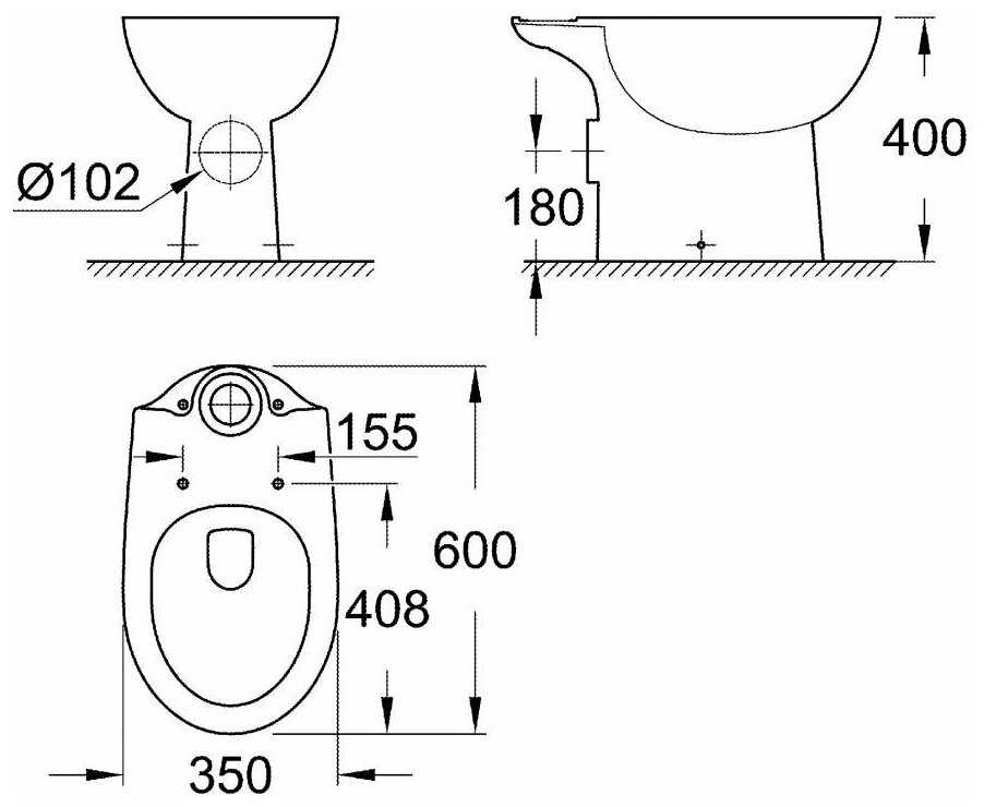 Чаша унитаза напольная Grohe Bau Ceramic 39428000 с горизонтальным выпуском фотография 1
