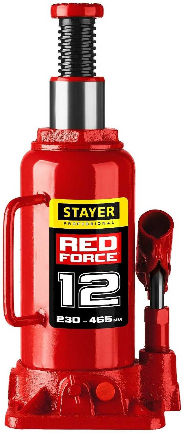 Домкрат бутылочный гидравлический STAYER Red Force (43160-12) фотография 3
