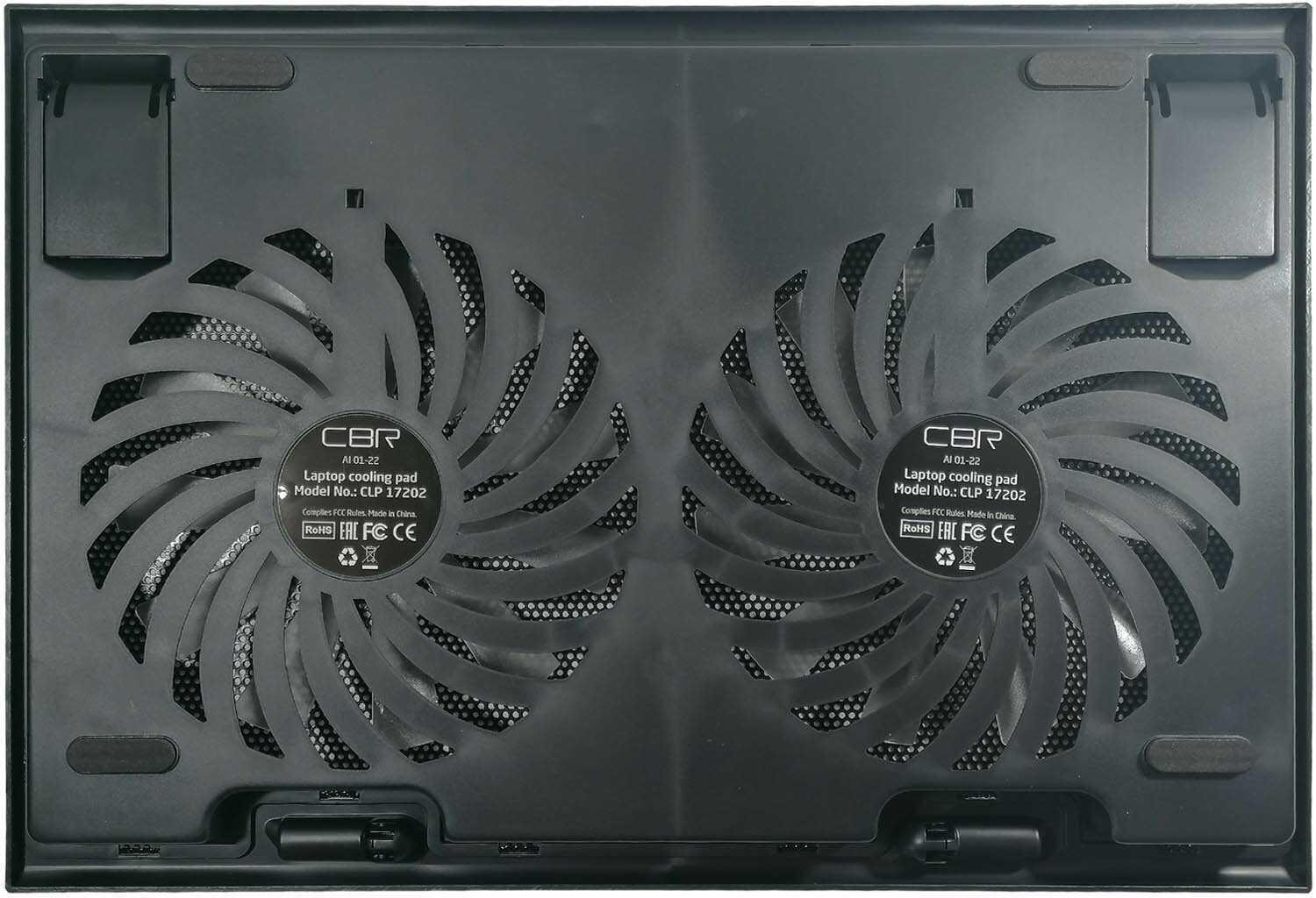 Охлаждающая подставка для ноутбука CBR CLP 17202 (390x270x25 мм, 2xUSB, вентиляторы 2150 мм, 20 CFM, LED) фотография 6