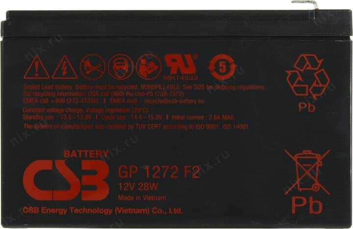 Аккумуляторная батарея CSB GP 1272 F2 (28W 12В) фотография 16