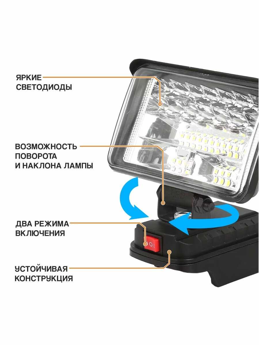 Фонарь аккумуляторный MAXPILER MWL-02 [20В, 150х90мм, 1950Лм, совместим с АКБ Makita] фотография 1