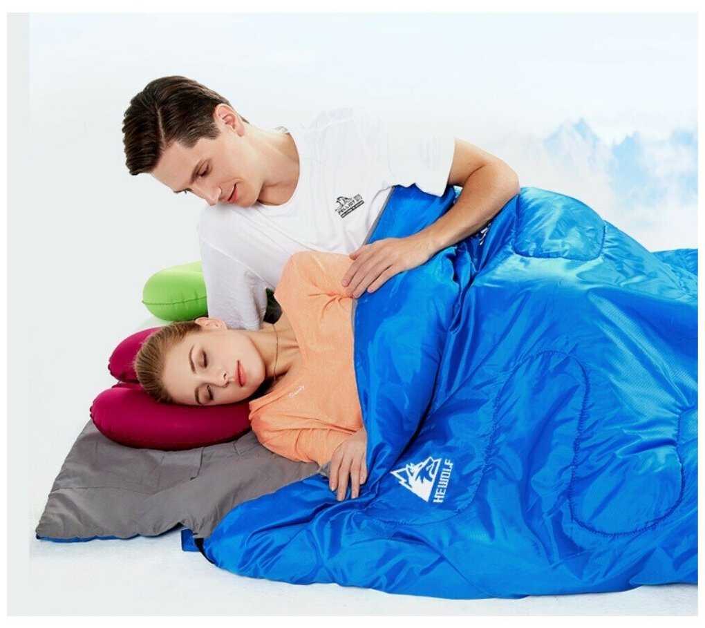 Двойной спальный мешок осень-зима Grand Price для кемпинга и туризма, 3,2 кг, 190+30см х 145см, синий фотография 2