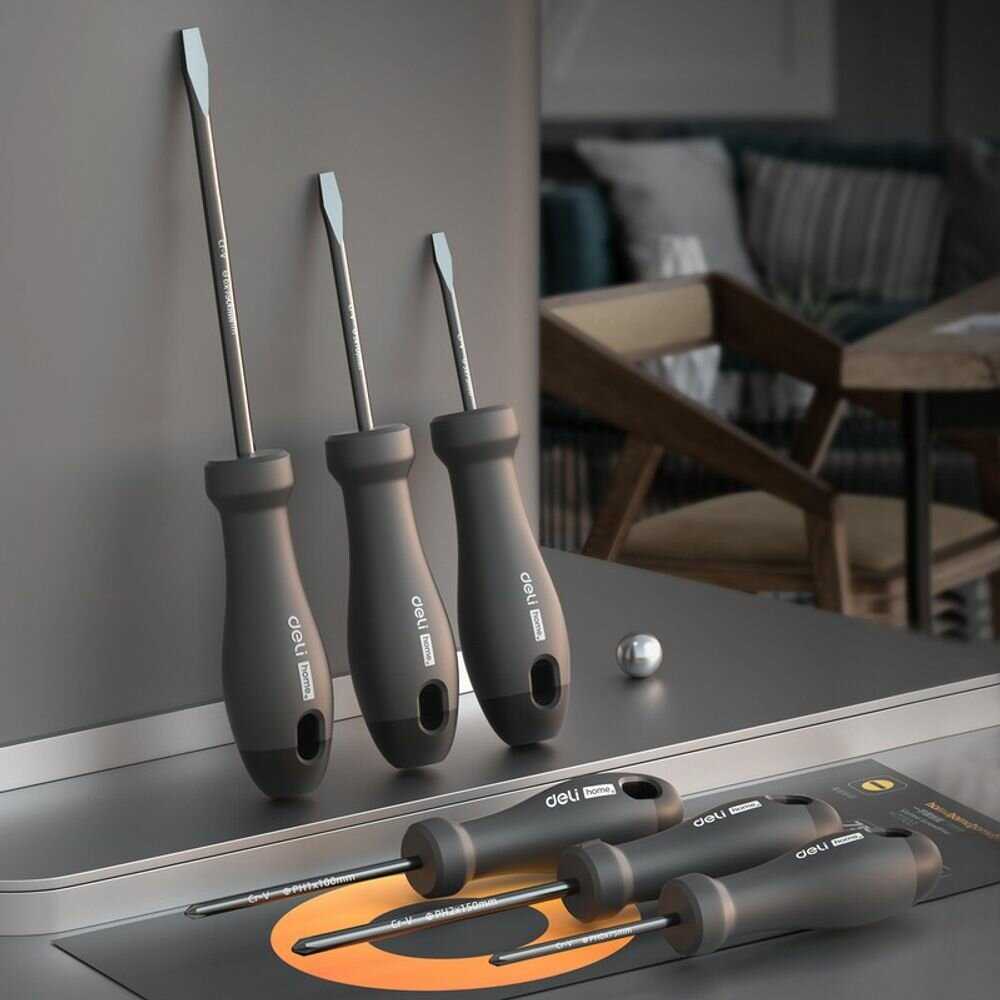 Набор отверток Deli HT1006 [PH0x75, PH1x100, PH2x150, SL3x75, SL5x100, SL6x150, Cr-V, Soft Touch рукоятка, эксклюзивный дизайн] фотография 3