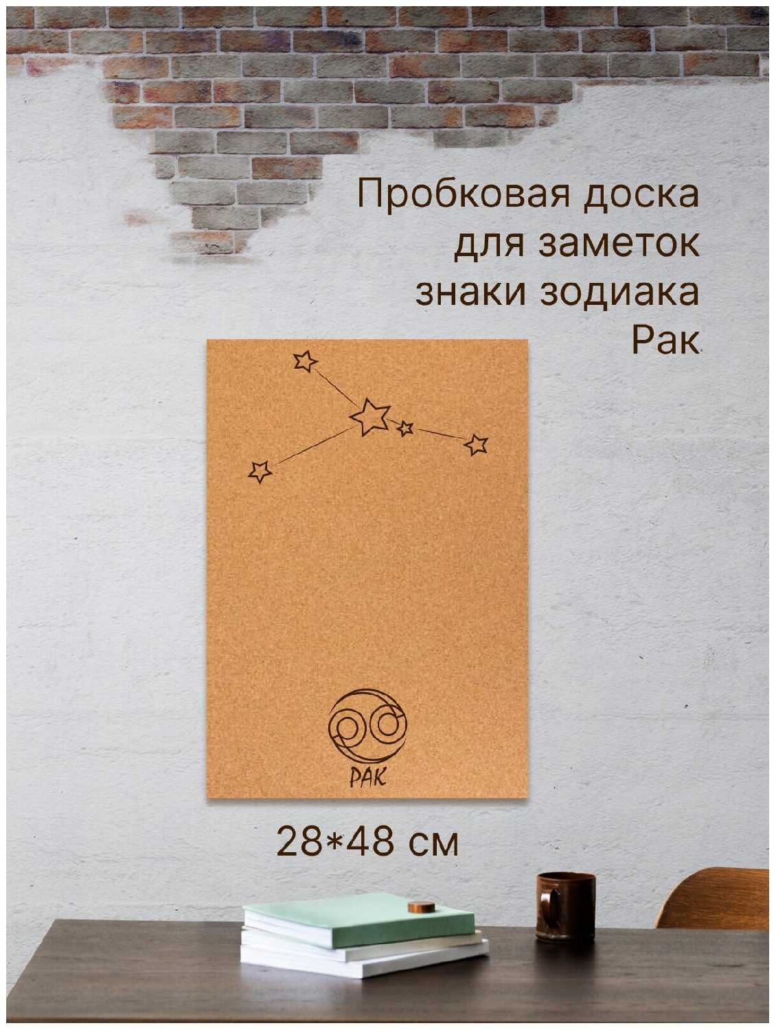 Пробковая доска без рамки для заметок на вспененной основе Знаки зодиака. Рак