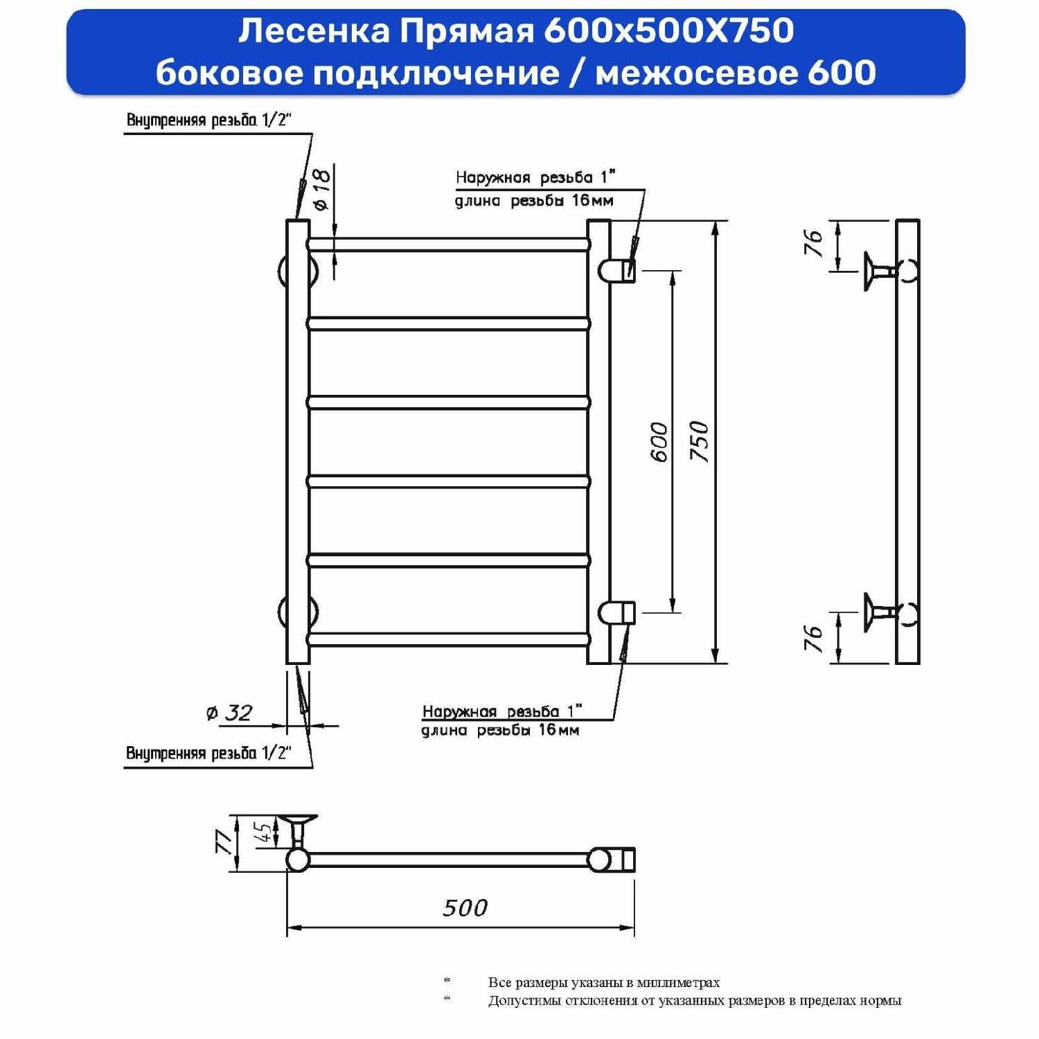 Полотенцесушитель Лесенка Прямая 600х400 фотография 19