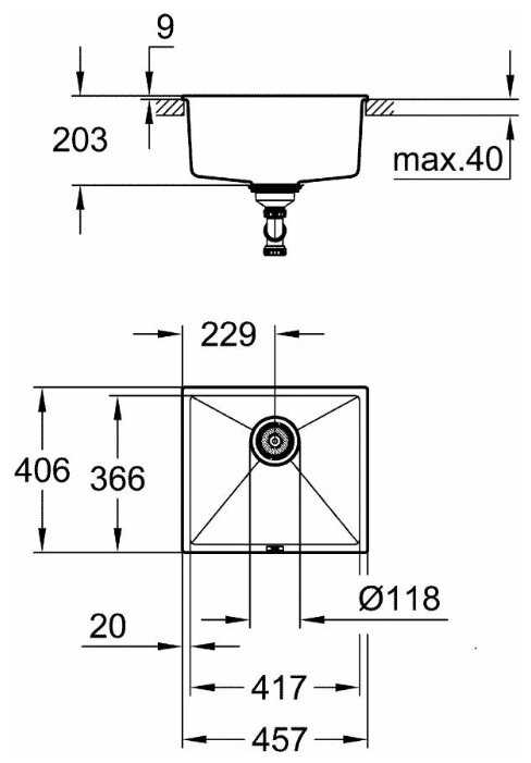 Врезная кухонная мойка Grohe K700U 31653AT0, 40.6х45.7см, кварцевый искусственный камень фотография 2