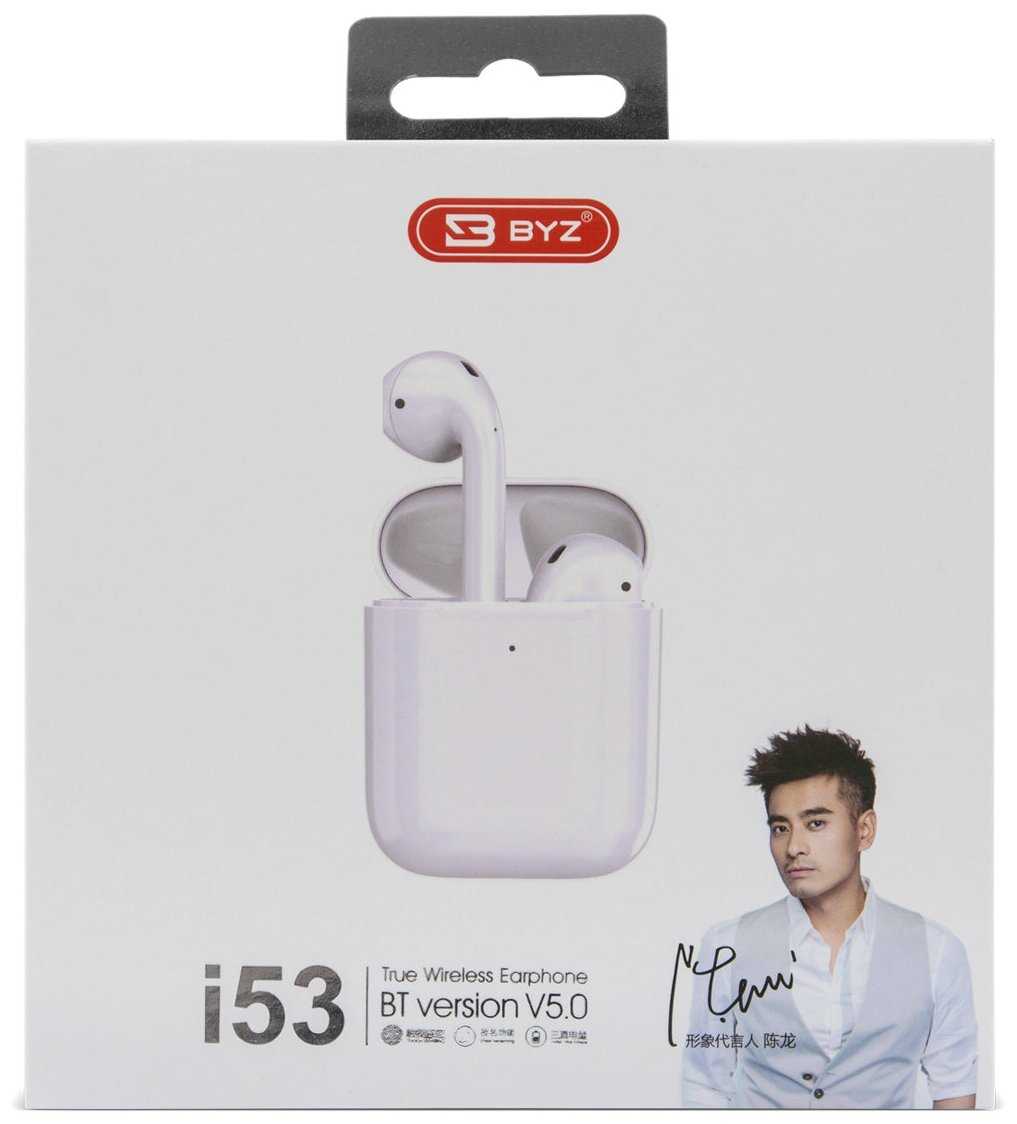 Наушники беспроводные (BT ver. 5.0) BYZ I53 вкладыши с микрофоном, кейс 300mAh, белый фотография 3