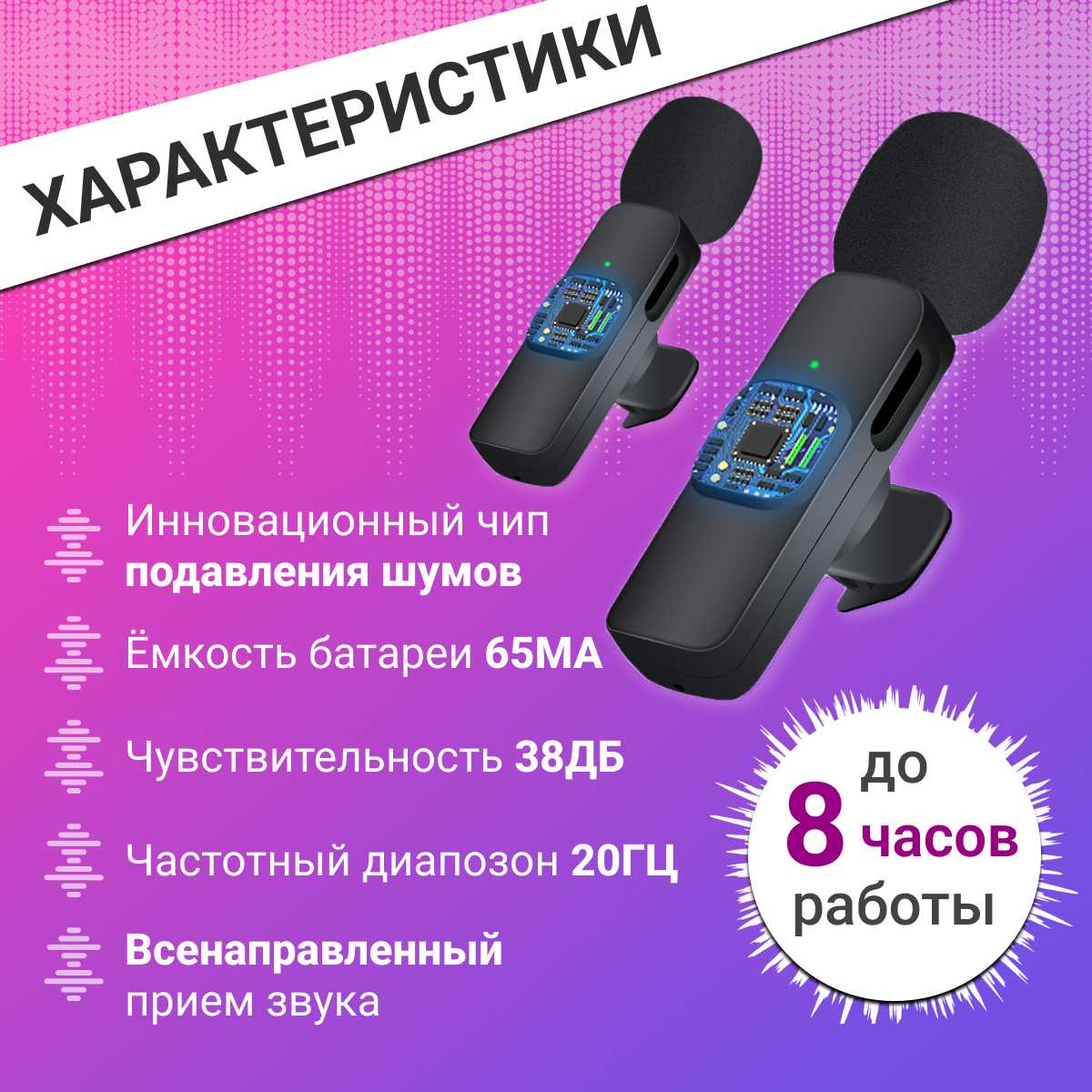 Набор беспроводных петличных микрофонов для iPhone с Lightning коннектором