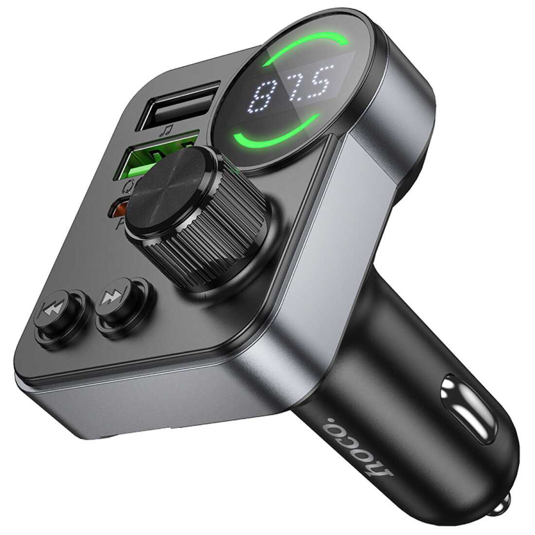 Bluetooth FM модулятор, E86, HOCO, 1 USB QC3.0+1 PD (30Вт)+1 USB 5V/0.5A, черный фотография 1