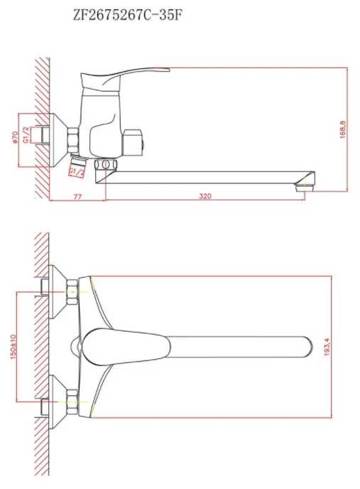 Смеситель для ванны с длинным изливом и переключателем в корпусе CN2201, хром фотография 1