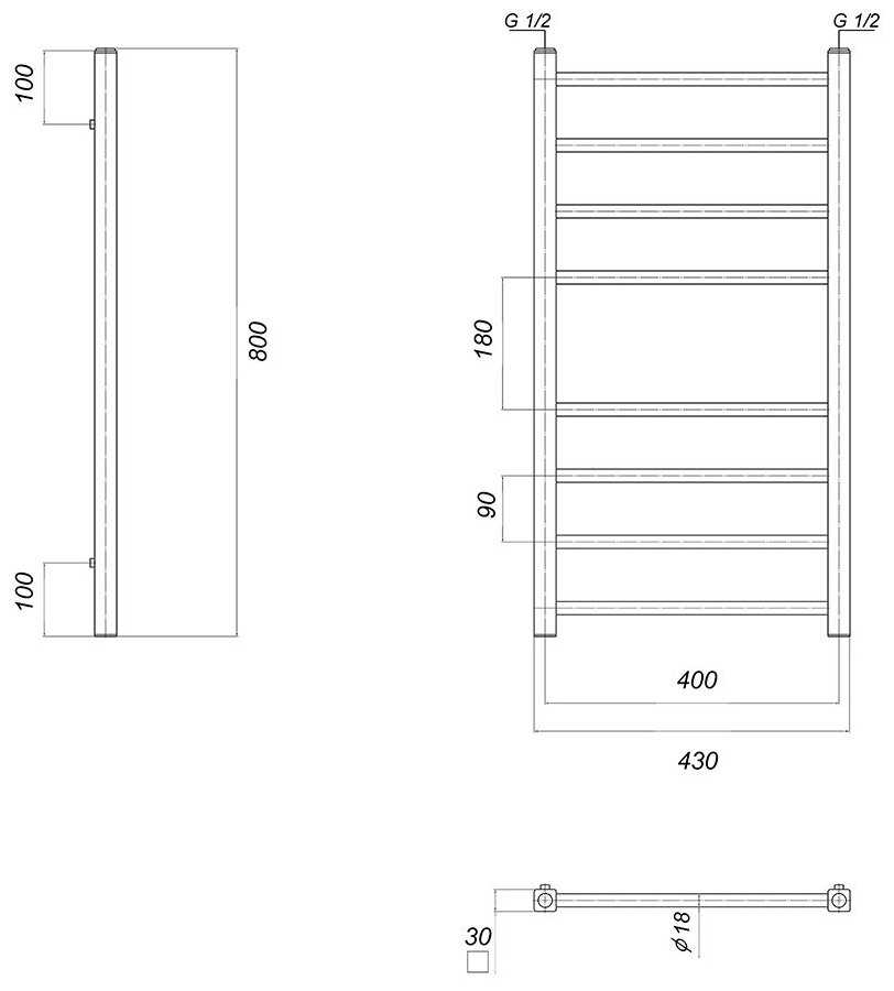 Полотенцесушитель водяной Domoterm Куба П8 400х800 хром фотография 2
