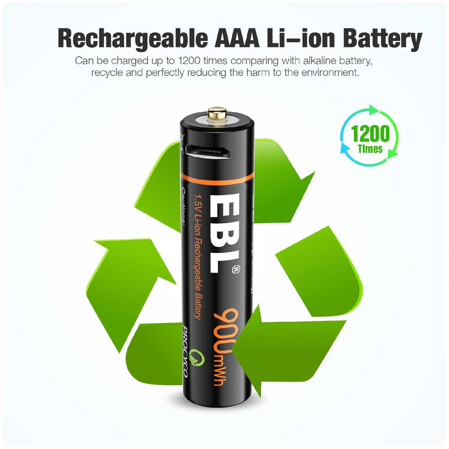 Комплект аккумуляторных батарей EBL USB Rechargeable AAA (4шт + зарядный кабель) фотография 3