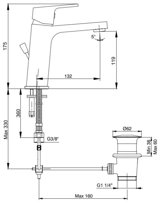 Смеситель для раковины (умывальника) E.C.A. Tiera 102 188 012 EX, рычажный фотография 1