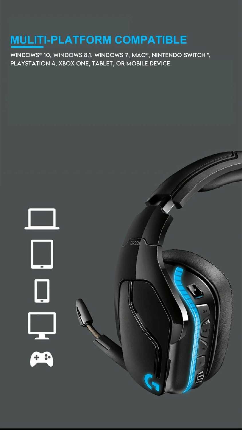 Беспроводная игровая гарнитура Logitech G933S LIGHTSYNC 7,1, игровые наушники Surround RGB DTS Dolby для ПК геймеров G935 100%, Новинка фотография 4