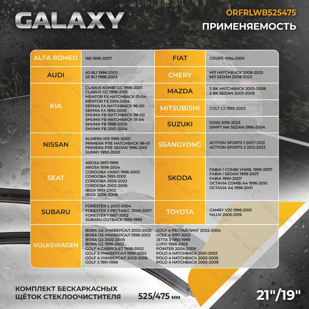 Комплект щеток стеклоочистителя GALAXY Комплект щеток стеклоочистителя (ORFRLWB700650) фотография 18