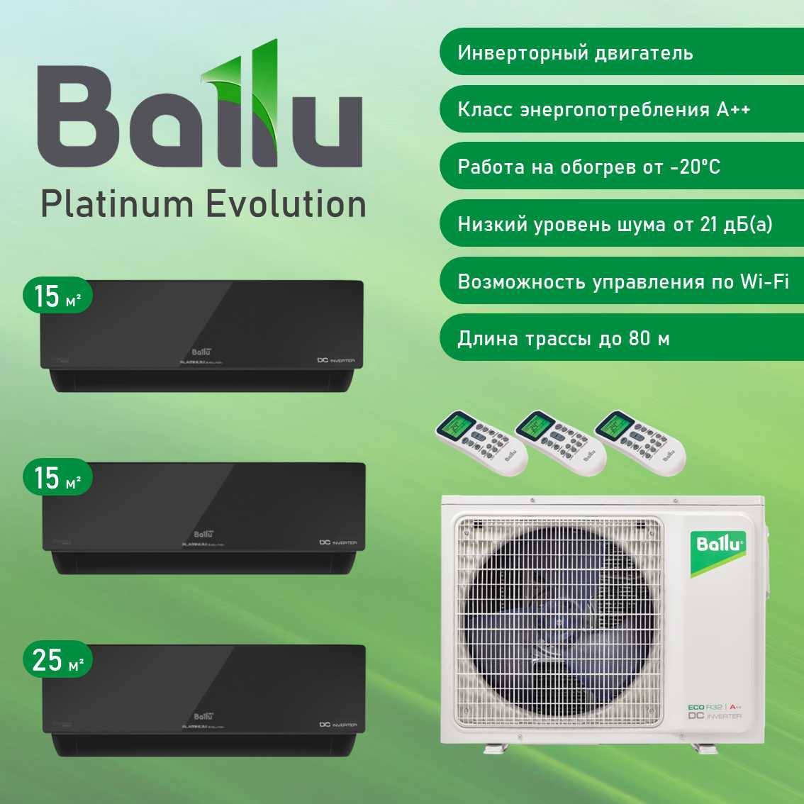 Мульти сплит система Platinum Evolution BSUI-FM-07+07+12HN8/BA3OI-FM-27HN8 фотография 11