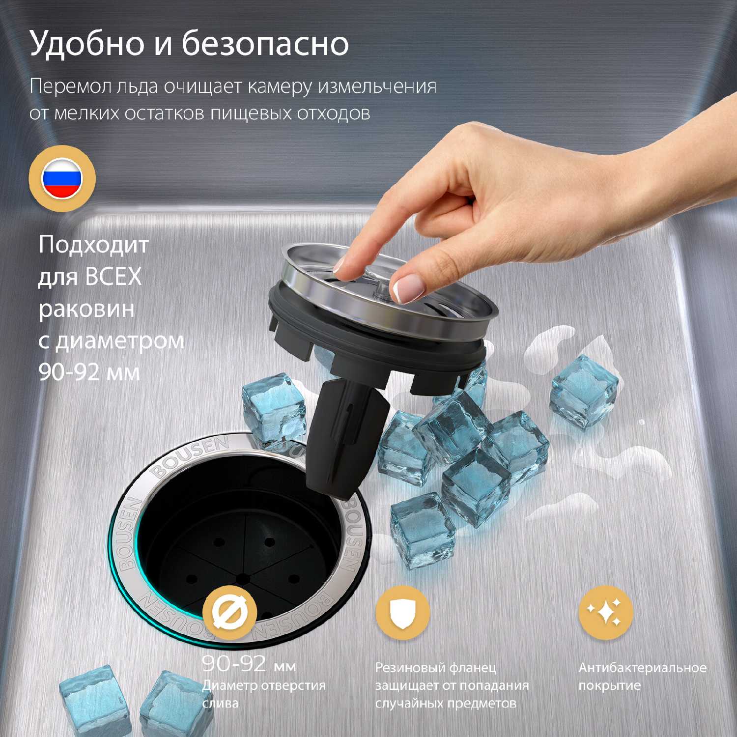 Измельчитель пищевых отходов Bousen DISPOSER ULTIMATE электрический для раковины фотография 7
