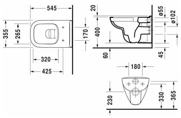 Чаша унитаза подвесная DURAVIT D-Code 257009 микролифт с горизонтальным выпуском фотография 5