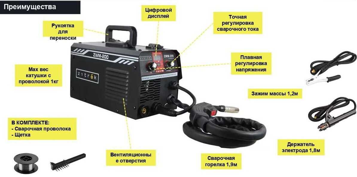 Сварочный полуавтомат Zitrek ZWS-200, MMA/MIG без газа, 200А фотография 5