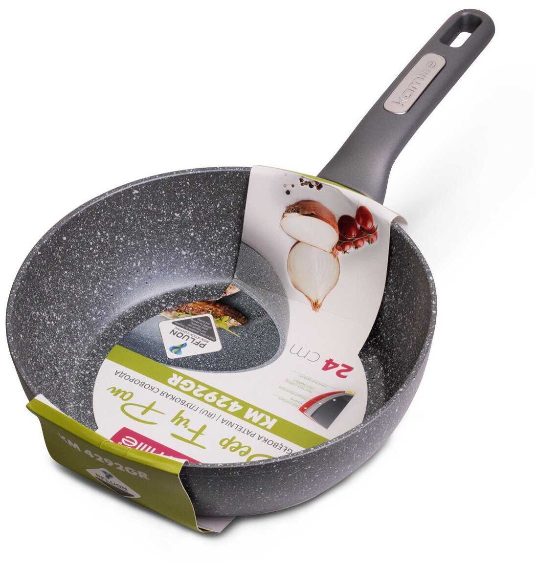 Сотейник 24 см с мраморным покрытием из кованного алюминия Kamille KM-4292GR (Ø24х7,5 см)