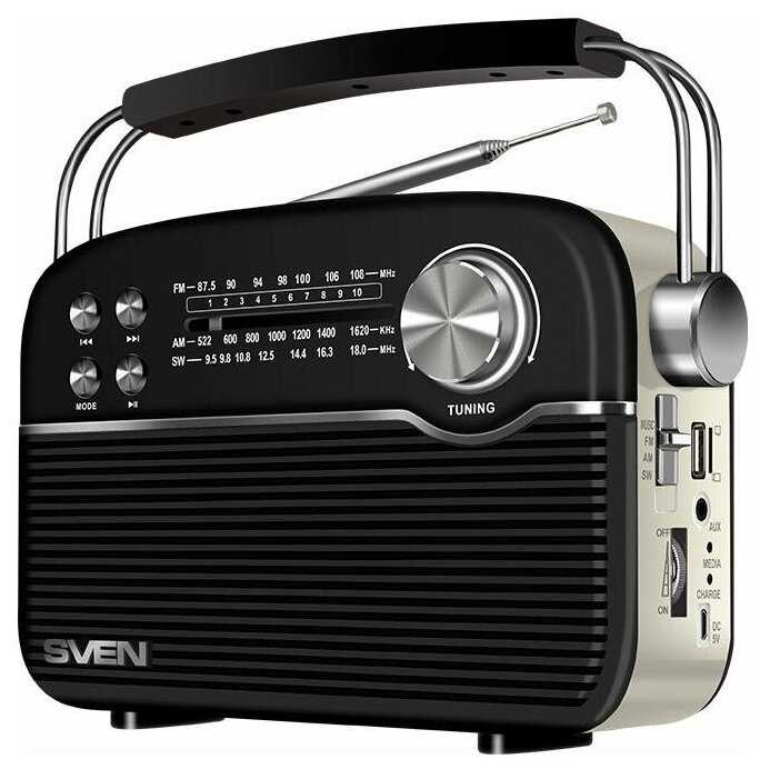 Радиоприемник SVEN SRP-500 (3 Вт, Bluetooth, FM/AM/SW, USB, microSD, AUX, встроенный аккумулятор)