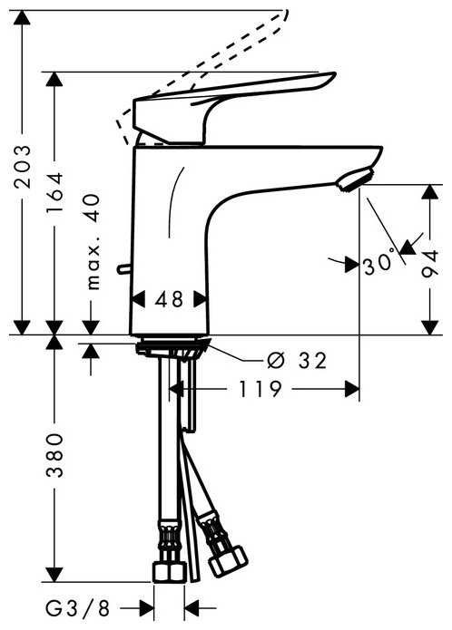 Смеситель для раковины (умывальника) hansgrohe Logis E 71161000, рычажный фотография 2