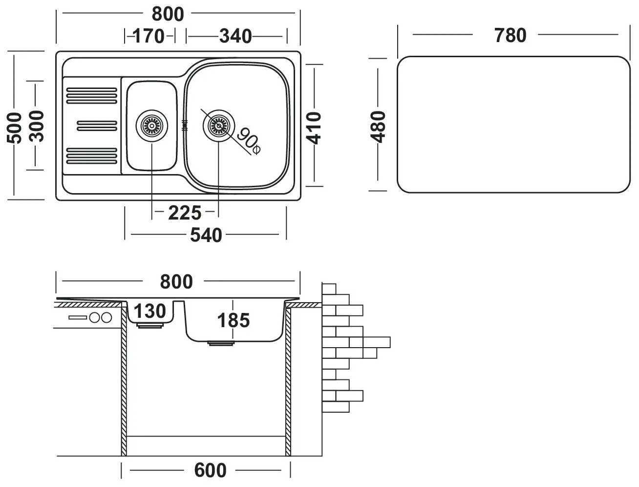 Врезная кухонная мойка UKINOX Grand GRP 800.500 15-GT8K-О, 50х80см, нержавеющая сталь фотография 1