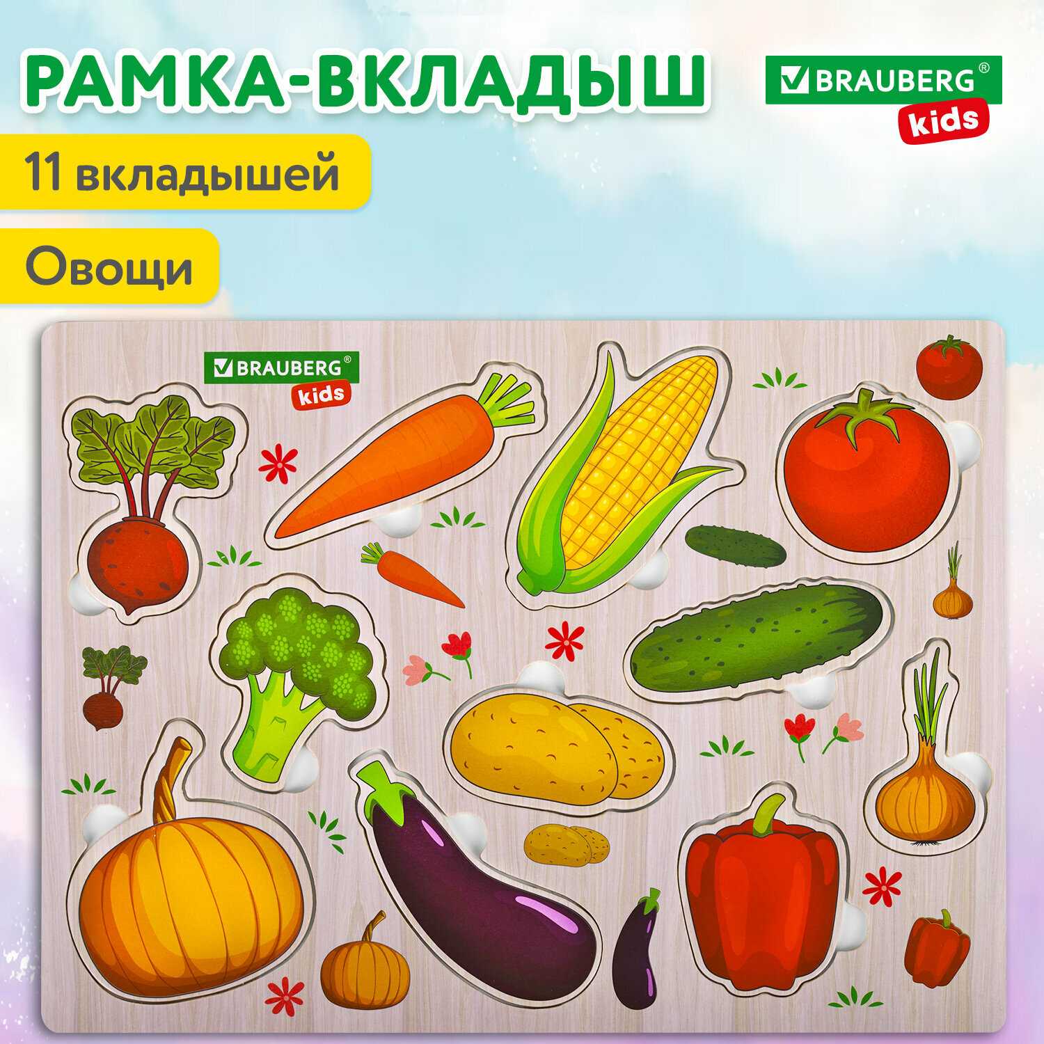 Рамка вкладыш деревянная Brauberg Kids Рамка-вкладыш Овощи (665255) фотография 14