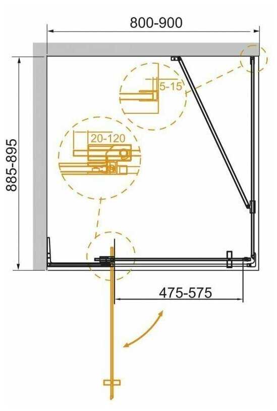Душевой уголок Cezares SLIDER-AH-1-90-80/90-GRIGIO-Cr