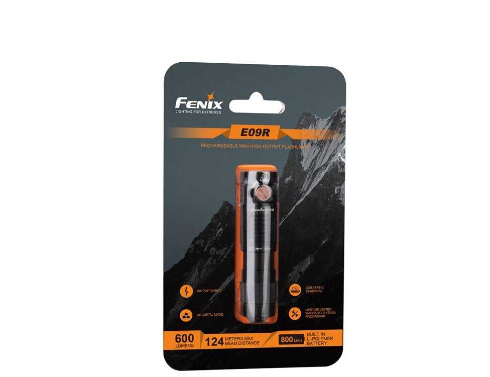Ручной фонарь Fenix E09R, 1 х AA, диод Luminus SST-20, 124 метра, 600 люмен (Комплект) фотография 6