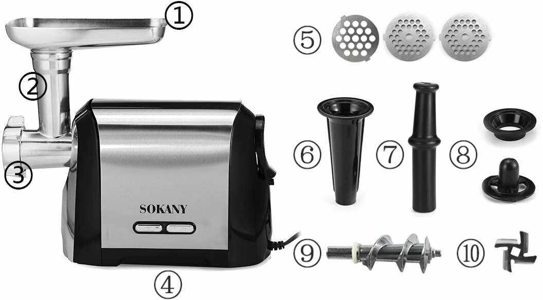 Мясорубка Sokany Профессиональная электрическая мясорубка (SK-088) фотография 4