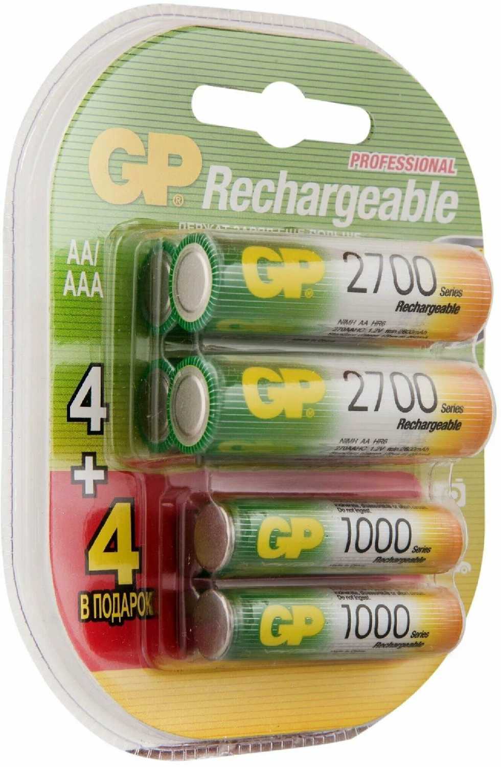 Аккумулятор GP Rechargeable 2700 Series AA + Rechargeable 1000 Series AAA фотография 7