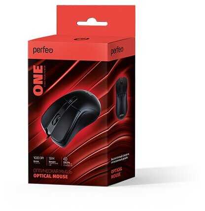 Мышь Perfeo One, проводная, оптическая, 1000 dpi, USB, черная фотография 3