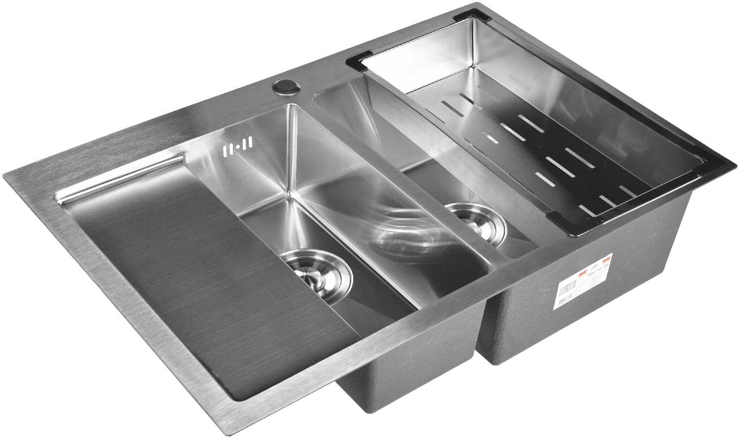 Комплект кухонная мойка из нержавеющей стали WISENT 7851-SR (78х51см) с металлическим коландером. фотография 1