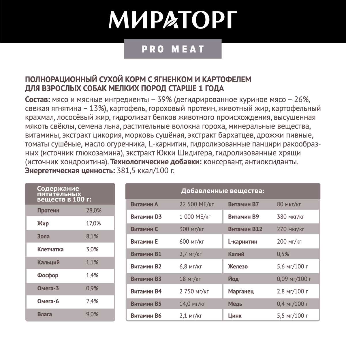 Корм для собак Мираторг PRO Meat с ягненком и картофелем фотография 4