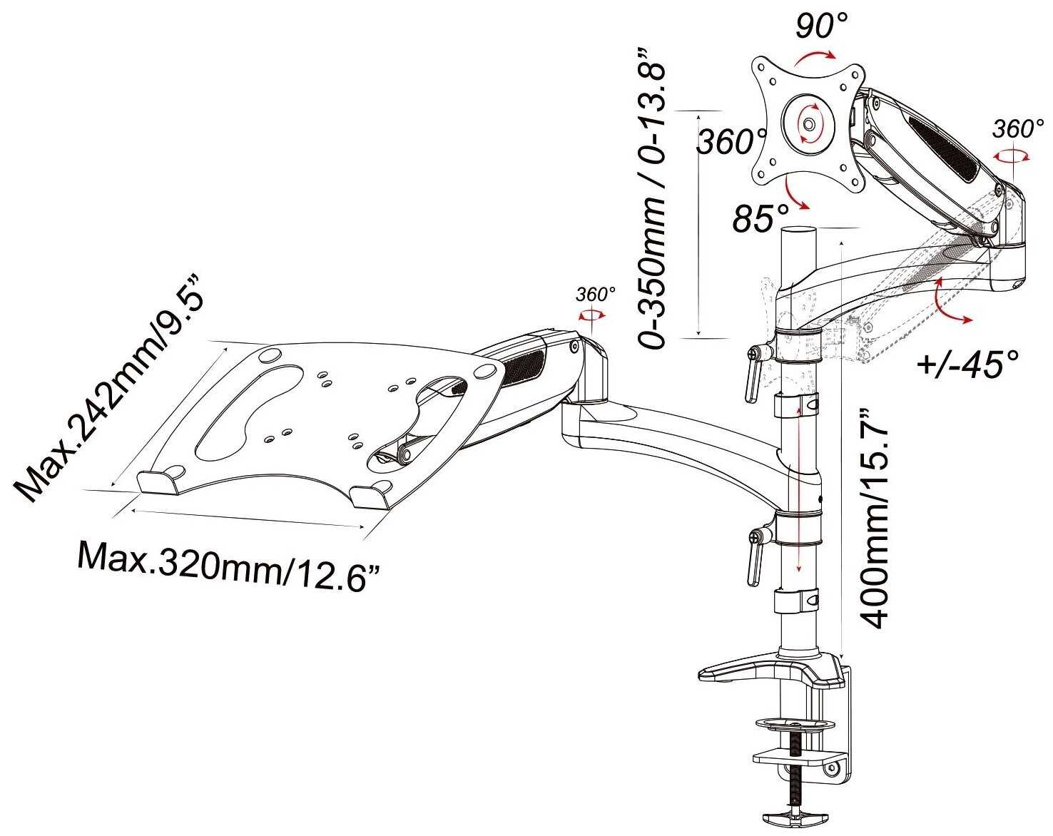 Кронштейн для монитора Cactus CS-VM-LH08-BK фотография 6