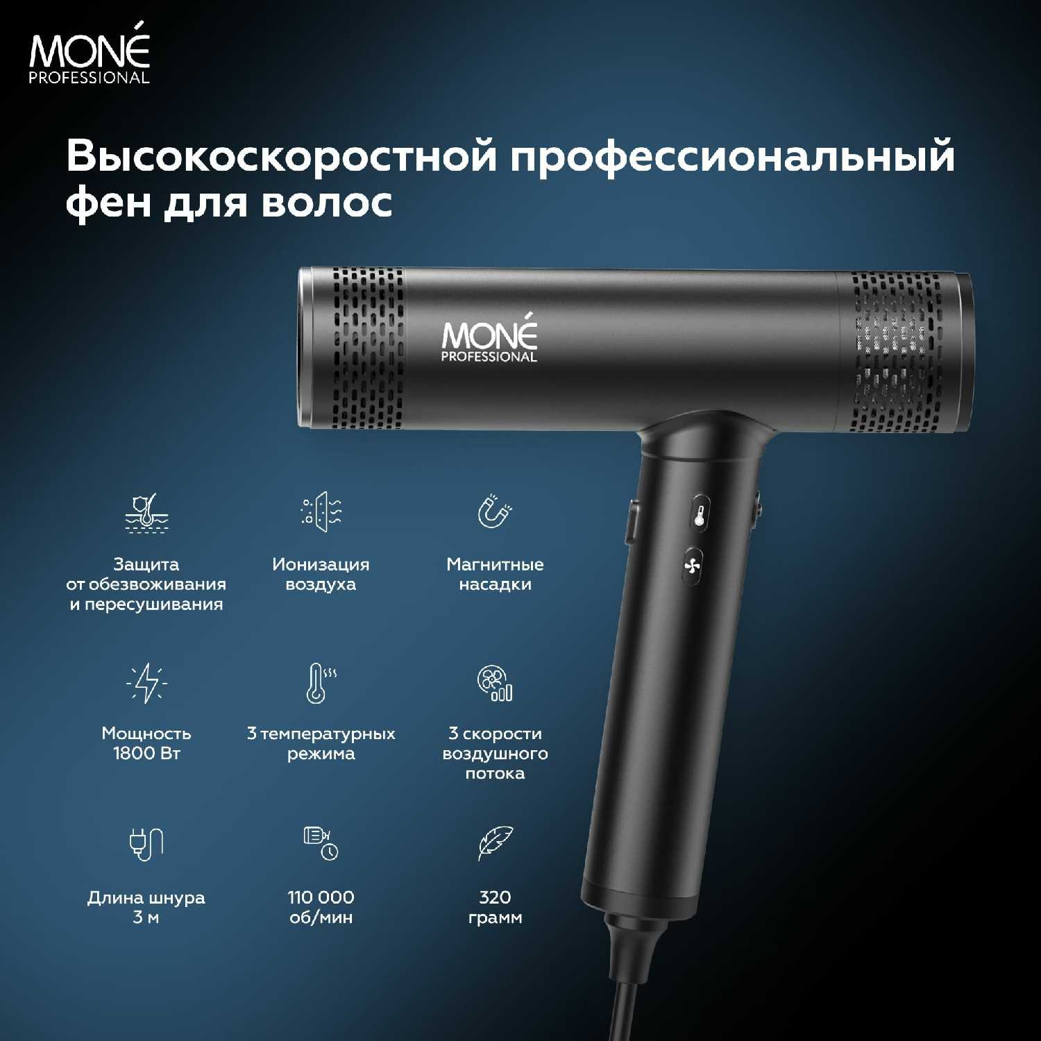 Фен для волос профессиональный черный ELECTRIC BLACK HIGH-SPEED HAIR DRYER фотография 14