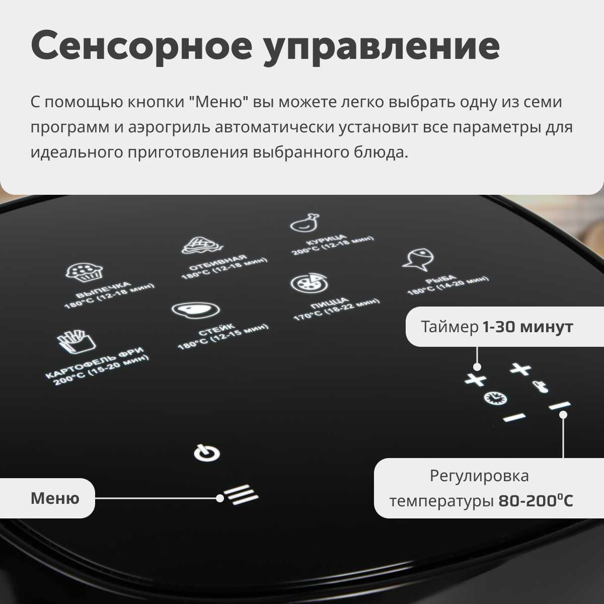 Аэрогриль RageX R202-000, 7 в 1, объем 4 литра, 1400Вт, черный фотография 2