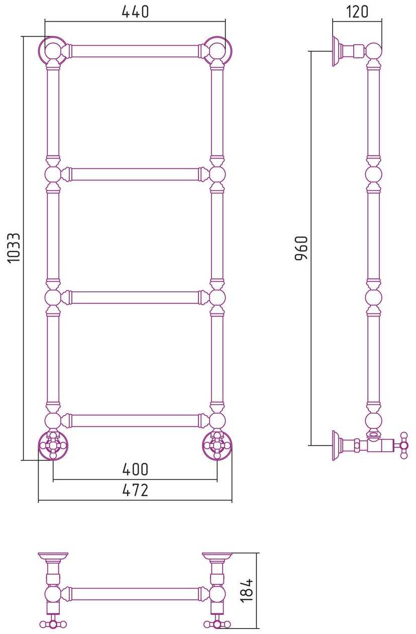 Водяной полотенцесушитель Сунержа Ренессанс 1304 960x400 арт. 00-0280-9640 фотография 2
