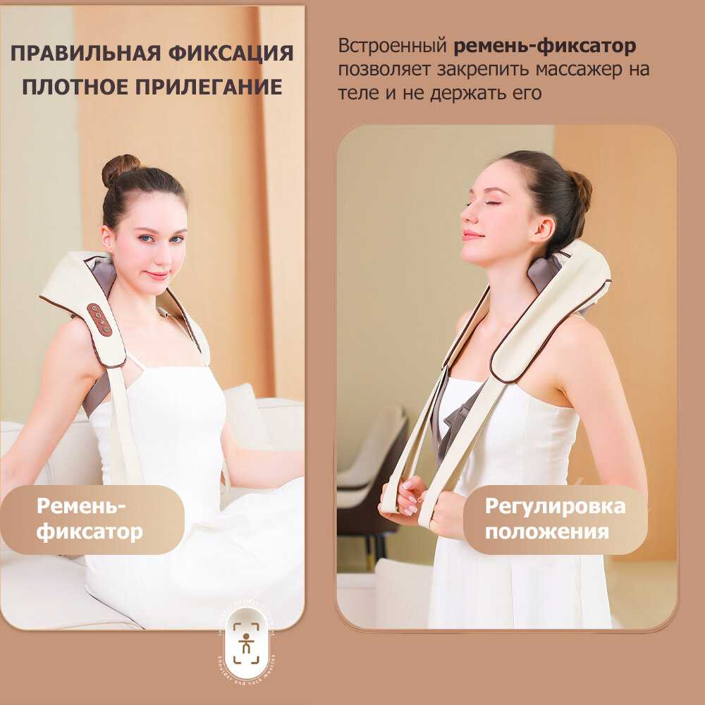 Массажер для шеи и плеч электрический KZ0310, с 6 роликами, щипковым механизмом и ИК прогревом, беспроводной фотография 5