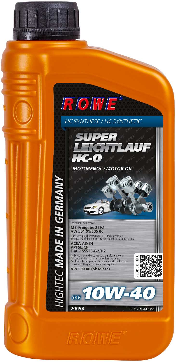 Синтетическое моторное масло ROWE Hightec Super Leichtlauf HC-O SAE 10W-40