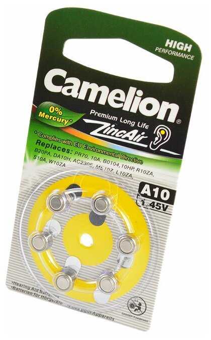 Батарейки Camelion Zinc Air 10 Mercury Free (A10-BP6) фотография 2