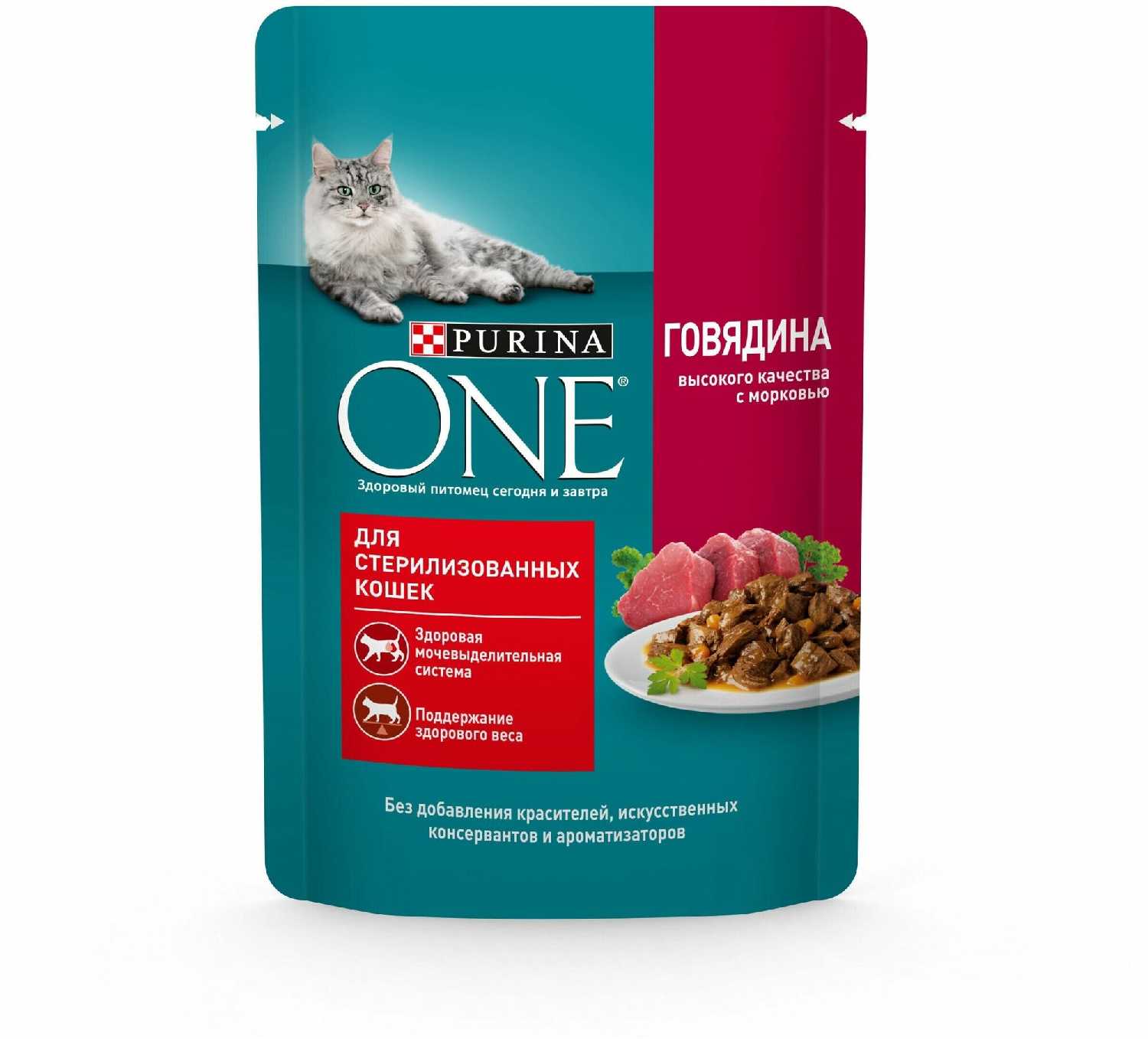 Корм Purina ONE с говядиной и морковью (кусочки в соусе)