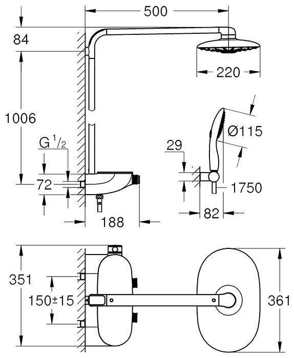 Душевая стойка Grohe Rainshower System SmartControl 360 Duo 26250000, хром фотография 4