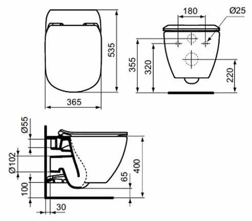Чаша унитаза подвесная Ideal STANDARD Tesi AquaBlade T007901 с горизонтальным выпуском фотография 1
