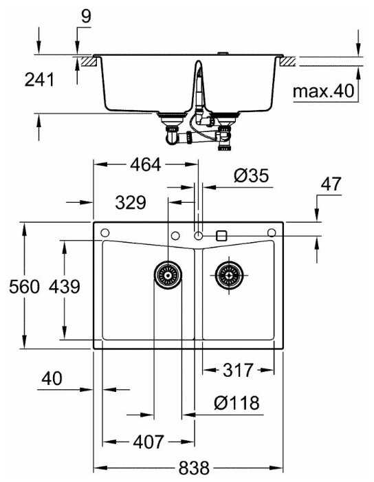 Врезная кухонная мойка Grohe K700 31657AP0, 56х83.8см, кварцевый искусственный камень фотография 2